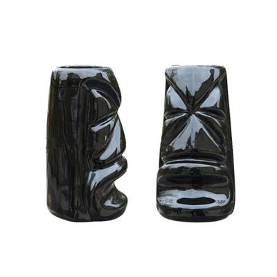 China Viable personalize evil tiki ceramic mug 3d shaped black stoneware tiki mug hotel mug for sale