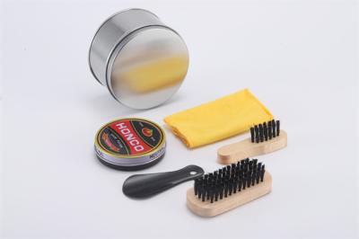 China Brown Black Army Shoe Shine Kit Tinplate Cans Box Portable Shoe Polish Shoe Horn Shoe Brush for sale