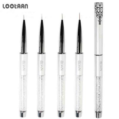 China Beauty Care Make Tools LOOTAAN White Rhinestone Metal Handle Nylon Brush Art Paint Hair Liner Brushes for sale