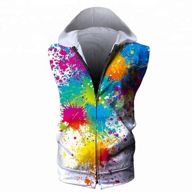 China Drop shipping apparel 3D Polyester Breathable Custom Gym Soft Sleeveless Hoodie Custom Sleeveless Hoodie for sale