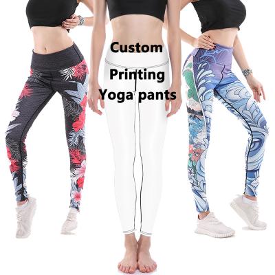 China Dropship wholesale breathable custom 3d printed polyester spandex full sublimation high waist design your own yoga printed gaiters pants for sale