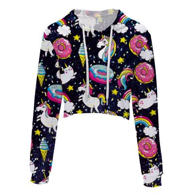 China Breathable Women Customized 3d All Over Printed Sweat Hoodies Blouses Crop Tops for sale