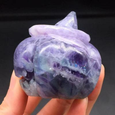 China Natural Crystal Fluorite Pumpkins Rainbow America Carvings Artificial Halloween Decorations for sale