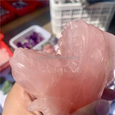 China Wholesale Natural Folk Craft Crystal Animals America Rose Quartz Figurine Carving piranha for sale