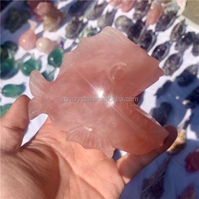 China Wholesale Natural Stone Rose Crystal Carving Piranha from America for Holiday Decoration for sale