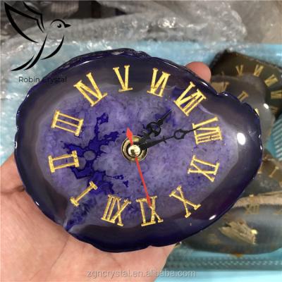 China China Natural Beautiful Raw Quartz Colorful Agate Slice Clock Desk Clock For Table Decoration for sale