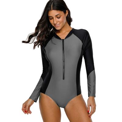 China Breathable Ready To Ship Custom Women Long Sleeves One Piece Jumpsuit Padded Beachwear Swimsuit For Female for sale