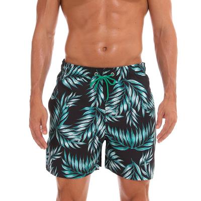 China Breathable Men Black Leaves Shape Design Stretch High Waist Mesh Lining Ocean Swimming Training Trunks Surf Board Beach Shorts Panties for sale