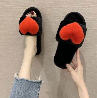 China Cushioning Spring and Autumn Cotton Love-shaped Slippers, External Use and Home Fashion Girls Plush Ladies Non-Slip Wholesa Slippers for sale