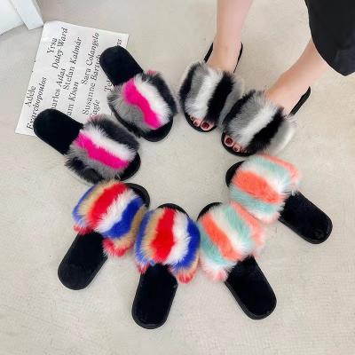 China Cushioning Color Matching Girls Home Slippers Fashion Stripes Non-slip Flat Couples Shoes Women Take Out Casual Slippers for sale