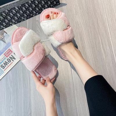 China Cushioning Fashion Colorblock Cross Style Cotton Slippers Ladies Autumn and Winter Home Slippers Soft Bottom Non-slip Flat Slippers for sale