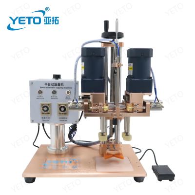 China Small Top Semi-automatic PET Food Table Plastic Water Drink Fruit Juice Cosmetic Cream Liquid Product Bottle Capping Machine for sale