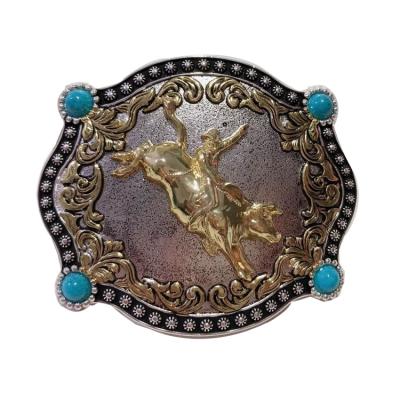 China Custom Big Horse Metal Press Buckle OEM Style Cowboy Western Rodeo Gold Silver Belt Buckles for sale