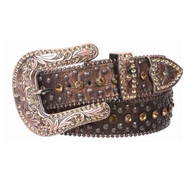 China OEM Western Bling Bling Crystal Rhinestones Cowhide Belt for sale