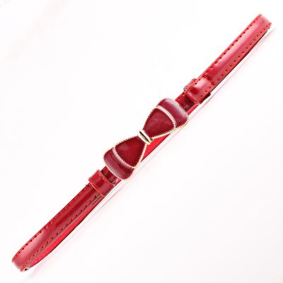 China Fashion.Casual Women Belt Gold Metal Butterfly Slim Skinny Elastic Buckle Belt PU Leather Waist Belt for sale