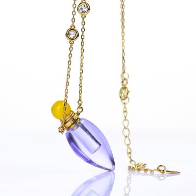 China Environmental Gold Plated 925 Sliver Crystal Perfume Necklace Jewelry Necklace Essential Oils Diffuse Necklaces for sale