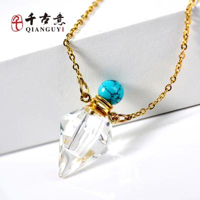 China FASHIONABLE 45cm Stainless Steel Chain Kallaite Coral Stone Beads Essential Oil Bottle Perfume Necklace for sale