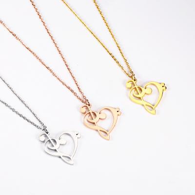 China New CLASSIC simple love notes 18K gold necklace European and American titanium fashion heart music symbol lady clavicle chain for sale