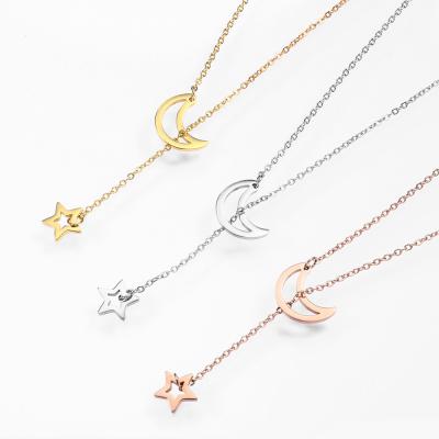 China Fashion Simple Women's 18K Gold Moon Star Chain Sweater Classic Sweater Chain Star Clavicle Chain Star Necklace Titanium Steel Accessories for sale