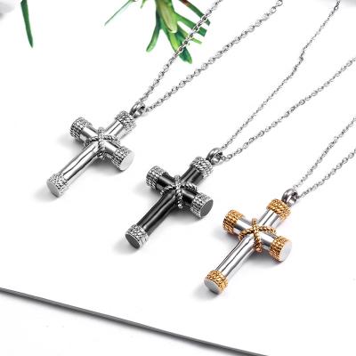 China CLASSIC titanium steel can be opened to put a small perfume note bottle rope necklace cross pet urn for sale