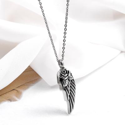 China CLASSIC Pink Stainless Steel Flower Feather Wings Perfume Bottle Urn Necklace for sale