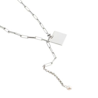 China Pure New Design Fashion s925 Sterling Silver Necklace Pendant Simple Vintage Silver Necklace Pearl Jewelry Ornament Long Chains for sale