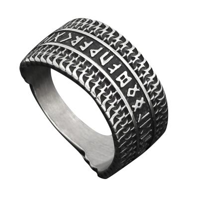 China FASHIONABLE Norse Mens Stainless Steel Myth Rune Domineering Viking Jewelry Versatile Luna Ring for sale