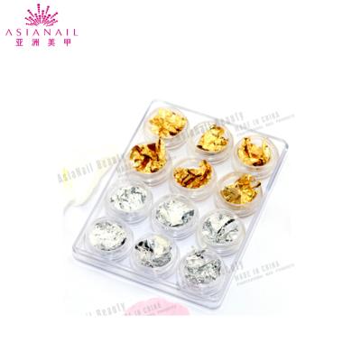 China Nail Art Decoration 3D Nail Art Stickers Gold / Silver Flake Chip Nail Foil Sequin For Nail Decoration for sale