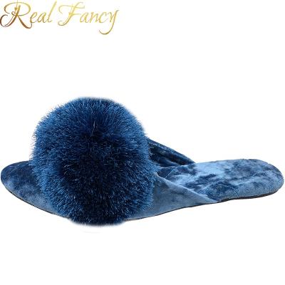 China Tassel Anti-slippery Blue Slippers Fashion Flat Slippers For Outdoor Women for sale