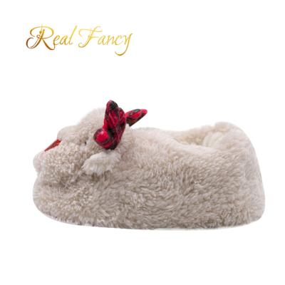 China Girls Kids Winter Flat Warm Soft Indoor Reindeer Plush Animal Shaped Slippers for sale