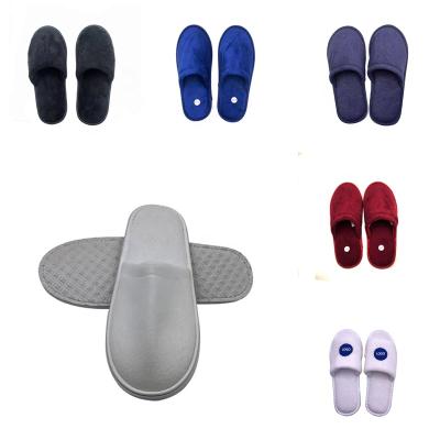 China Custom Logo Indoor Disposable Hotel Spa Soft Comfortable Closed Toe Velvet Anti Slip Terry Waffle Slippers for sale