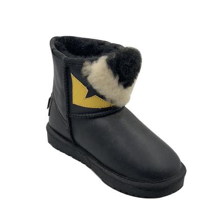 China Anti-odor Fuzzy Shearling Lining Nubuck Leather Cute Children's Winter Boots Shoes Slip On Ankle Kids Boots for sale