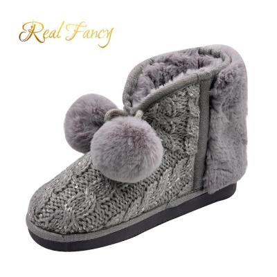 China Anti-odor Fashion Winter Ladies Women Warm Ankle Boots Knit Boots Faux Fur Boots for sale