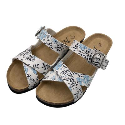 China Latest Anti-Smell Custom Printed Cross Strap Buckle Wedge Heel Women Sandals Slippers for sale