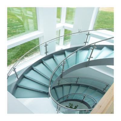 China Well Designed Curved Glass Staircase Railing With Carbon Steel/Stainless Steel/PVC/Wood Handrail for sale