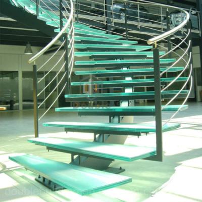 China Carbon Steel Curved Glass Staircase Railing Modern Designs Indoor Hot Dip Galvanized Finished for sale