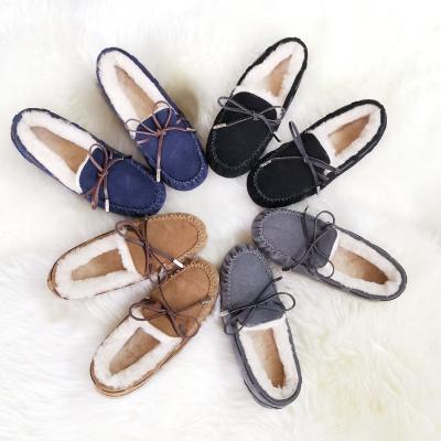 China HQS-WS017 Genuine Fur Fashionable Custom Made Moccasins Moccasins Anti-Smell Sheepskin Moccasins Slippers For Women for sale