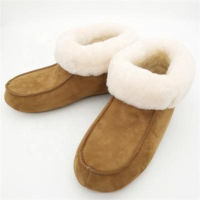 China HQS-WS012 Luxury Custom Made Moccasin Slippers Anti-Smell Face Sheepskin Genuine Sheepskin Slippers Double With Cow Suede Soles For Girls for sale