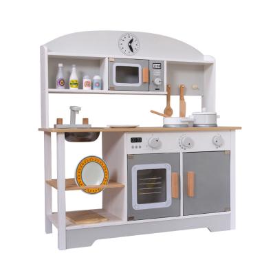 China Japanese Wooden Big Game Toy Big Kitchen 67.8*26.3*73.6 Role Playing Gray White Kitchen Play Set Children Kitchen Toys for sale