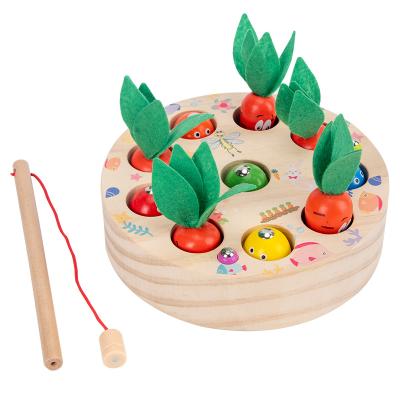 China 2021 Pull Carrot Fishing Insect Catching Toy Wooden Educational Toys For Children 16*16*7.5 for sale