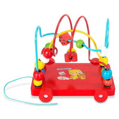 China 2020 Hot Sale Eco-friendly Material Wooden Pull And Push Round Beads With 4 Wheels Dragging Toy for sale