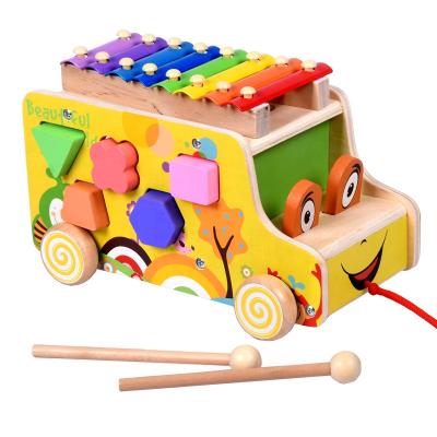 China Wholesale Early Educational Toys Wooden Multifunctional Traveling Bus With Animals Shapes Xylophone KMWW-926 for sale