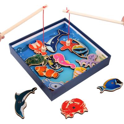 China Kenma Colorful Ocean Educational Animal Kids Game Wooden Magnetic Fishing Toys KMMG12 for sale