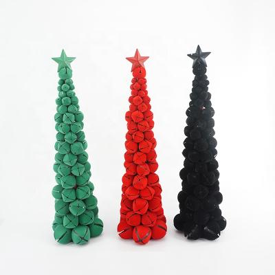 China New Design Home Plant Down Mini Decoration Jingle Bells Christmas Red Black Green Tree For Christmas Table Decoration for sale