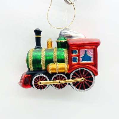 China Europe Old World Christmas Party Decorations Supplies Craft Train Glass Hanging Christmas Tree Ornaments for sale