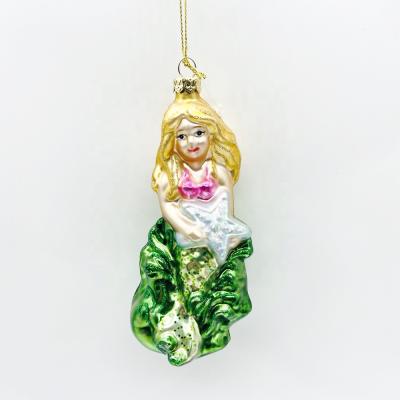 China Outdoor Blue Glass Christmas Tree Mermaid Supplies Decorations Home Europe Merry Christmas Hanging Ornaments for sale