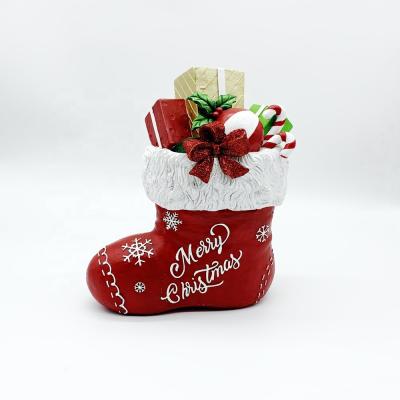 China Christmas Home Decoration 2021 New Adornos De Navidad Christmas Items Indoor Outdoor Resin Open Christmas Stocking Figurine Santa Boot for sale