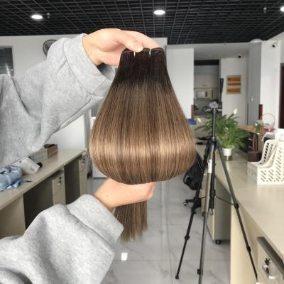 China Regular Wave Highlights Brown Color Straight Hand Tied Weft Hair Weave Cuticle Aligned Plain Weft Band In Hair Extensions for sale