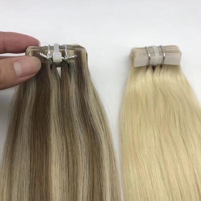 China Regular Wave Cuticle Aligned Natural Double Pulled European Remy Human Hair Single Weft Tape Hair Extension Tape In Hair Extension Weft for sale