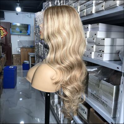 China Hot Selling Body Wave Cuticle Aligned Highlights Body Wave Hair HD Blonde Lace Front Wigs For White Women for sale